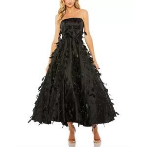 Mac Duggal Strapless Feather Embellished Ball Gown - Size 10
